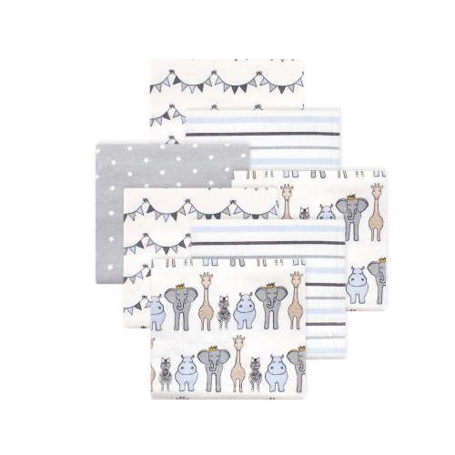 Little Treasure Hudson Baby Boys Cotton Poly Flannel Receiving Blankets 7-Pack, Blue Royal Safari, 30x30 inches