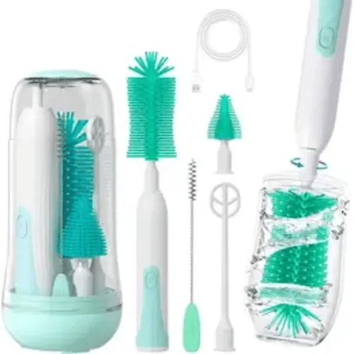 Electric Bottle Cleaning Brush, Baby Bottle Brush Cleaner, Water Bottle Cleaning Kit, Nipple Brush,Straw Cleaner Brush, 360° Rotation, Silicone Material, Waterproof,6 Packs Set for Newborns - TikTok Shop