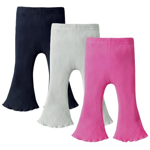 DREAM BUS 3 Pack Baby Girl Pants Toddler Leggings Solid Ribbed Cotton Baby Girls Flare Pants Toddler Bell Bottoms