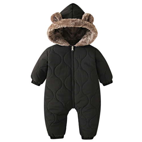 LIIPEE Boys Girls Plush Onesie Cartoon Animal Long Sleeve Hooded Zip Up Fuzzy Jumpsuit Newborn Comfort Weekend Plush One-Pieces,Black,0-6 Months
