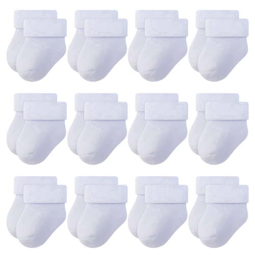 RATIVE Unisex Newborn Socks 12-Pairs Thick Terry Turn Cuff for Baby Boy and Girl, 0-6 Months