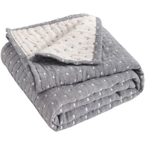 3 Layer Muslin Cotton Toddler Blanket, Super Soft and Warm Crib Blanket, 45x60 Inches, Grey Dot - NTBAY