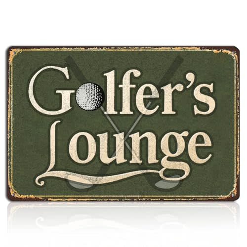 Golfer’s Lounge Tin Sign – Golf Wall Decor for Nursery, Office, Bathroom or Home – Vintage Golf Room Decoration Metal Sign for Bar, Man Cave, or Golf Zone – Golf Signs Gift Idea 8x12 Inch