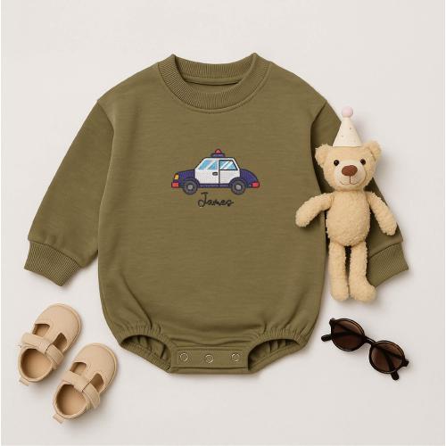 Police Car Baby Romper - Personalized Embroidered Baby Outfit - Custom Name Baby Bodysuit - Baby Boy Gift - Police Themed Baby Clothes