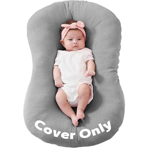 FUNUPUP Muslin Baby Lounger Cover Only Compatible with Snuggle Me Lounger, Infant Lounger Pillow Cover for Newborn, Removable Newborn Lounger Cover for Boys and Girls, Only Cover, Grey