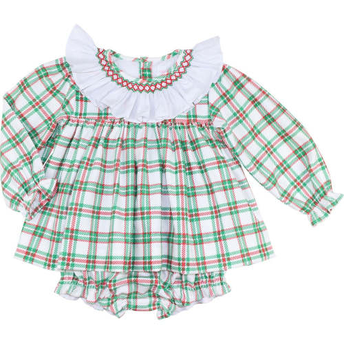 Plaid Corduroy Smocked Diaper Set
