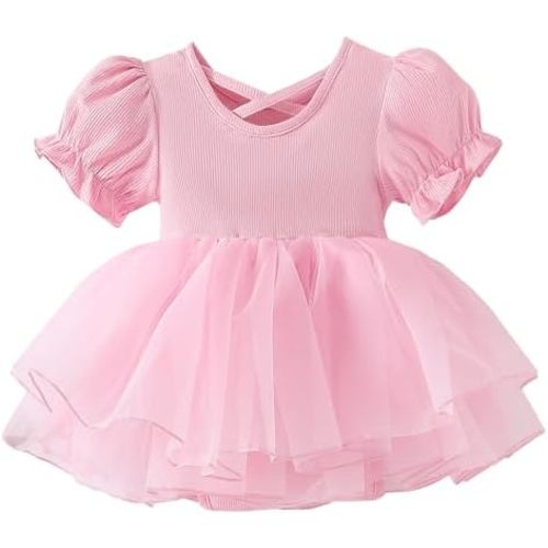 Newborn Baby Girl Romper Dress Ruffle Short Sleeve Solid Casual Tulle Dresses Baby Girl Clothes for Girls 0-24Months