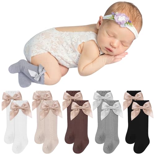 Shyyween 5 Pairs Long Preemie Socks Premature Newborn Baby Knee High Cotton Socks for Girls Boys Infant Toddler