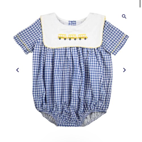Boys Navy Gingham School Bus Bubble – The Bella Bean
