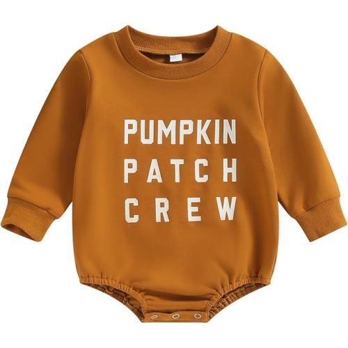 Toddler Infant Baby Girl Boy Halloween Outfit Pumpkin Sweatshirt Oversized Onesie Bubble Romper Sweater Clothes