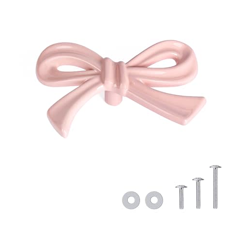 8 Pack Small Pink Bow Dresser Cabinet Knobs, 1.7 Inches | Bow Dresser Knobs Decorative Cabinet Drawer Pull Handles for Girls Bedroom and Nursery Room Decor