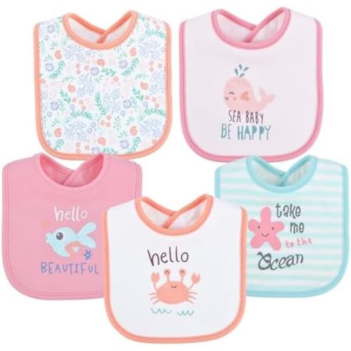 5 Pack Cotton Baby Bibs for Drooling and Teething Soft Cloth Bib with Snaps Gifts for Newborn Girl Boy
