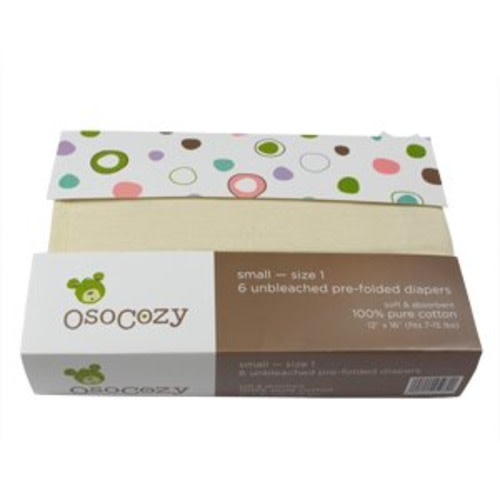 OsoCozy Unbleached Prefold Cloth Diapers - 6 Pack
