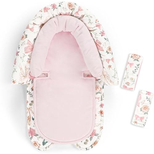 Baby Car Seat Head Support for Newborn, GFU 2 in 1 Infant Car Seat Head Body Support with Strap Pads, Soft Stroller Cushion Pillow Insert for Girls, Fits for Stroller, Swing, Pink Floral