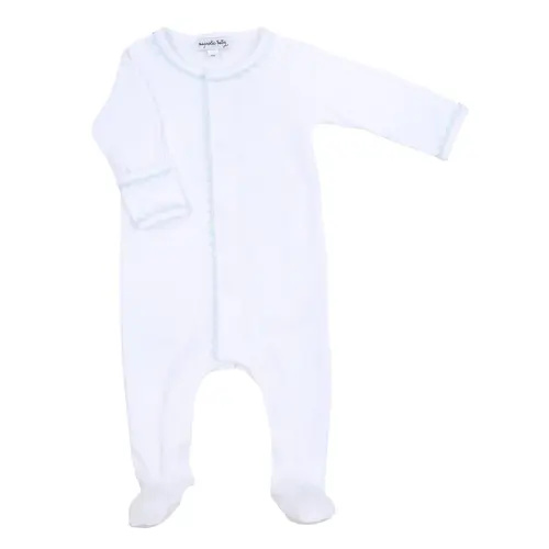 Baby Joy Boy White Footie - Blue Crochet Trim - Peruvian Pima Cotton – Magnolia Baby