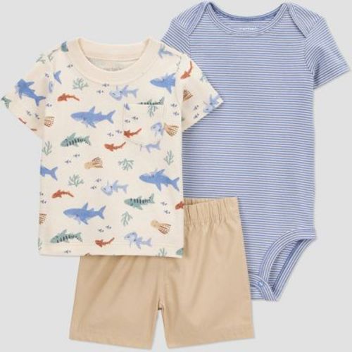 Carter's Just One You® Baby Boys' Sea Creature Top & Bottom Set - 6M: Cotton Stripe Shark Outfit