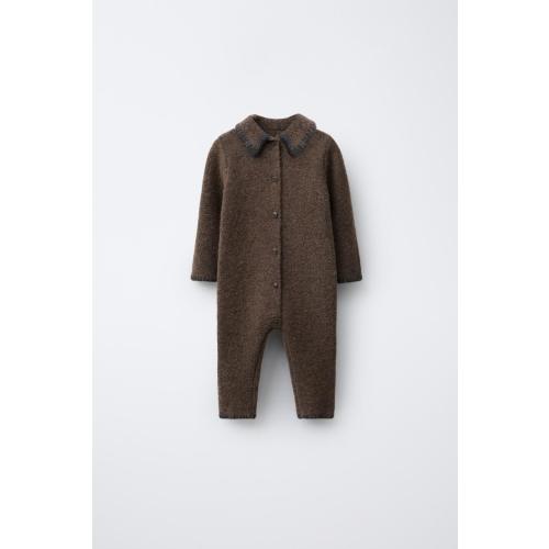 KNIT JUMPSUIT WITH CONTRAST DETAILS - Brown | ZARA United States