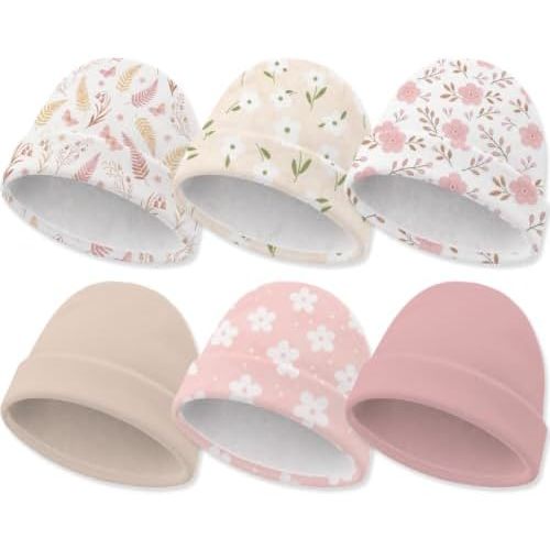 6 Pack Newborn Baby Hats Soft Cotton Infant Beanie Caps for Ages 0-6 Months