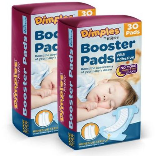 Inspire Dimples Booster Pads, Baby Diaper Doubler with Adhesive - Fits All Sizes - 60 Count (with Adhesive for Secure Fit)