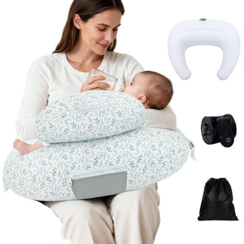 KAKIBLIN Nursing Pillow, Inflatable Breastfeeding Pillows, Hands-Free Feeding Pillow for Back Pain Relief with Waist Strap, Travel Nursing Pillow, Breastfeeding Bottle Support for Baby Girl Boy
