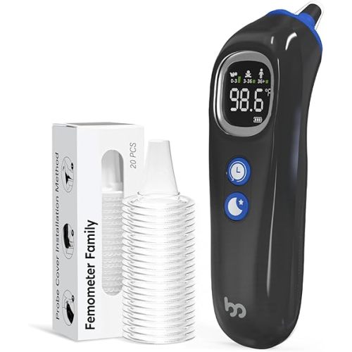 Ear Thermometer with Heated Probe, High Accuracy Thermometer for Kids, Adults and Babies with 32 Memory Recall, Mute and Night Light, Includes 21 Disposable Probe Covers, Storage Box