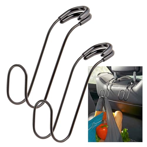 High Road Unbreakable Car Bag Hooks - Large, Solid Metal Car Seat Hooks for Purse, Backpack, Coats, Hats and Heavy Bags up to 40 lbs - Secure Attachment Fits All Metal Headrest Posts, 2-Pack