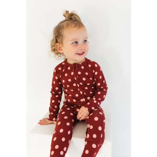 Maroon Polka Dot Zipper Romper