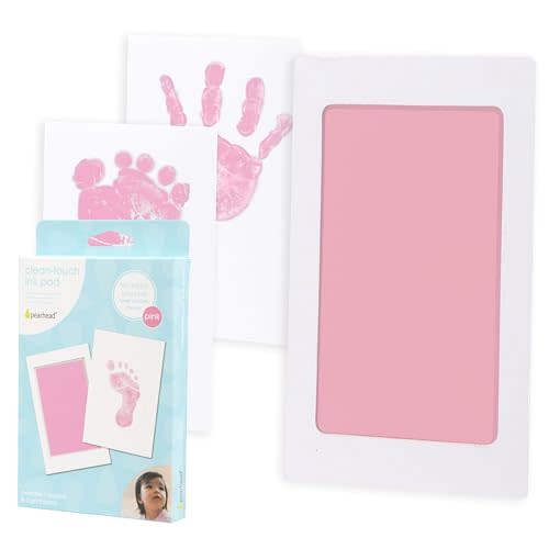 Pearhead Newborn Baby Handprint Or Footprint Clean-Touch Ink Pad Kit, No Mess Baby Safe Print Kit, Newborn Baby Girl Keepsake, 2 Impression Cards, Small Size, Pink