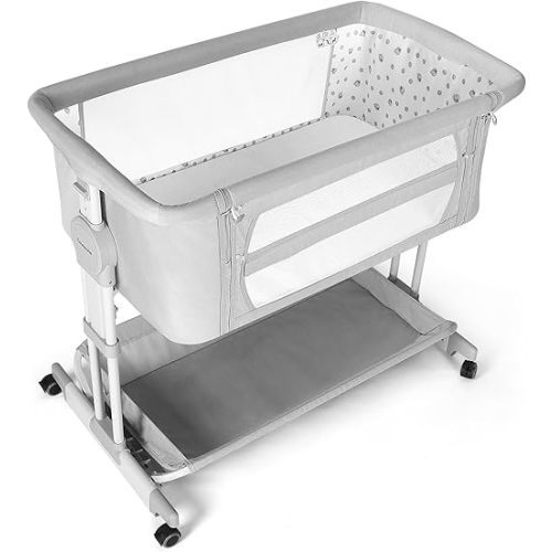 Cowiewie Bassinet Bedside Sleeper, Rocking Bassinet for Baby with 4 Wheels & 7 Adjustable Height, 360° All-Round Breathable Mesh Sides Bedside Crib, 2025 New
