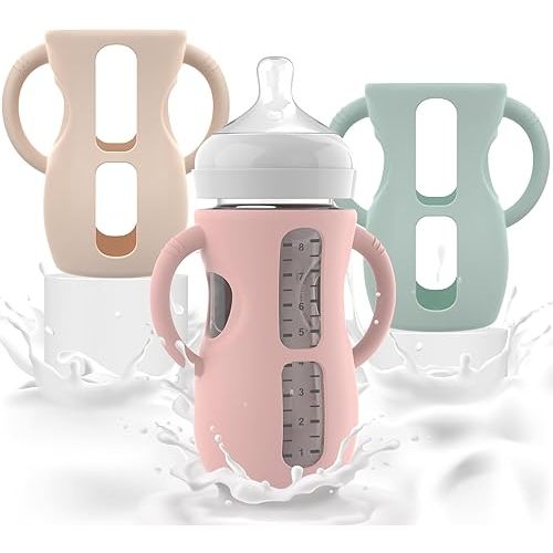 3PCS Philips Avent Glass Bottle Silicone Sleeves with Handles, Compatible with Philips Avent Glass Bottles 8 oz, Suitable for Avent Baby Bottles 8 oz, and Easy to Clean