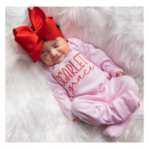 Newborn Baby Girl Coming Home Outfit w/ Big Bow Headband - Pink and Re – Junie Grace