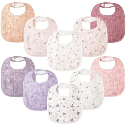 Bearmoss 100% Cotton Muslin Baby Bibs 10-Pack Baby Drool Bibs for Unisex Baby Toddlers Infant Newborns Drooling and Teething