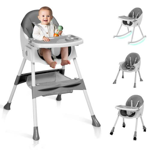 Ktaxon Baby High Chair, 6-in-1 Convertible Baby High Chair with Safety Harness, Adjustable Trays and Foldable Design