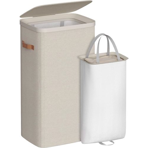 SONGMICS Laundry Basket, 26.4 Gal. Laundry Hamper, Easy Assembly, with Lid and Handles, Removable Liner, 16.5 x 12.6 x 29.5 Inches, Cappuccino Beige ULCB811LH01