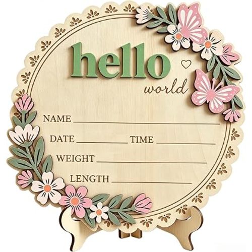Baby Announcement Sign 5.9 Inch Hello World newborn sign Boy or Girl Sign