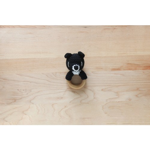 Crochet Pitbull Rattle Wooden Teether – baby toy, handmade to order