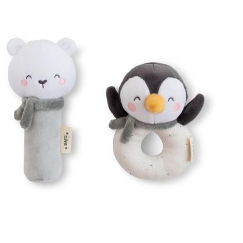 SARO “Polaris” Glacier Gray Baby Rattle Set – Soft Plush Rattles for Newborns and Infants, Sensory & Hand-Eye Development