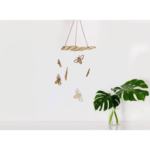 Birch Wood Bee Honeycomb Mobile: Nursery Wall Art
