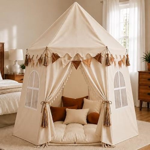 Extra Large Kids Play Tent Indoor Outdoor Playhouse, 53" x 52" (DxH), Cream