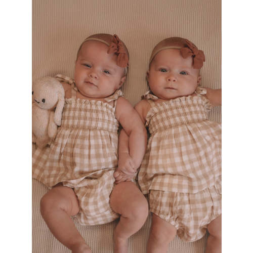 Tan Gingham / Organic Smocked Set