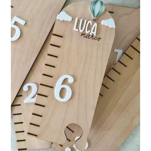 Birch/Maple Wood Hot Air Balloon Puzzle Growth Chart: Engraved Wall Decor, Babyshower Gift