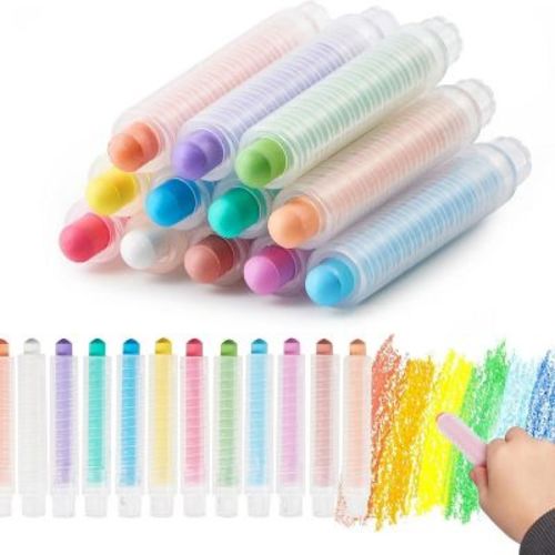 Joyfy 12Pcs Dustless Sidewalk Chalk For Kids With Holder, Toddlers Non-Toxic Washable Colored Chalk School Art Supplies Outdoor Activities 12 Colors