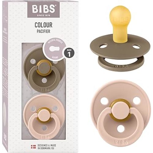 Bibs Pacifiers Color Collection, Set of 2 BPA-Free Latex Pacifiers Made in Europe, Round Nipple Baby Pacifier.