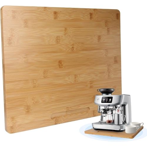 Bamboo Sliding Appliance Tray,Coffee Maker Slider Tray with Rubber Wheels, Countertop Pull Out Organizer for Coffee Machines,Air Fryers and Other (Natural, Large-Wide(16" W x 13" L))