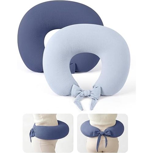 lulumoon Muslin Nursing Pillow Covers - 2-Pack Cotton Slipcovers for Breastfeeding Pillow - Extended Adjustable Strap for Secure Fit & Stable Support - Hidden Zipper Safety for Bottle-Feeding