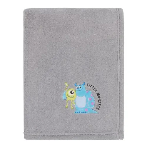 Disney Monsters, Inc. Cutest Little Monster Gray, Turquoise, and Green, Sully, and Mike Super Soft Appliqued Baby Blanket