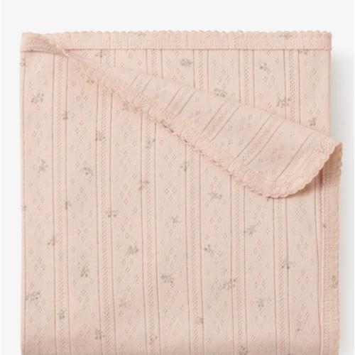 Blush Floral Organic Cotton Pointelle Baby Blanket – Elegant Baby