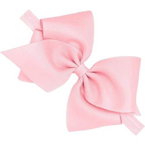 Wee Ones Girls' Classic Grosgrain Hair Bow on a Matching Baby Hair Band, For All Hair Types, Mini King Bow, 0-6 Months, Light Pink