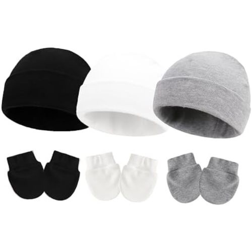 UTTPLL Newborn Hats Mittens Set Toddler Girls Boys Cotton Nursery Hospital Beanie No Scratch Gloves Unisex Baby Infant Caps