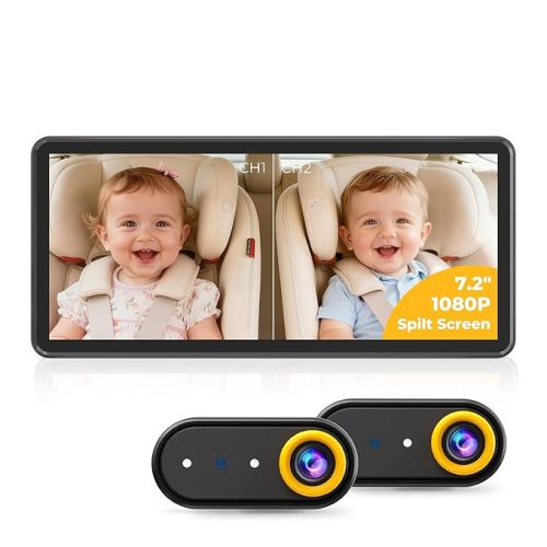 BM5 PRO Baby Car Camera for 2 Kids, 7.2" 1080P Dual Channel Display for Car Seat, Easy Installation with 2 IR Night Vision Cameras, Rear Seat Safety for Babies and Pets